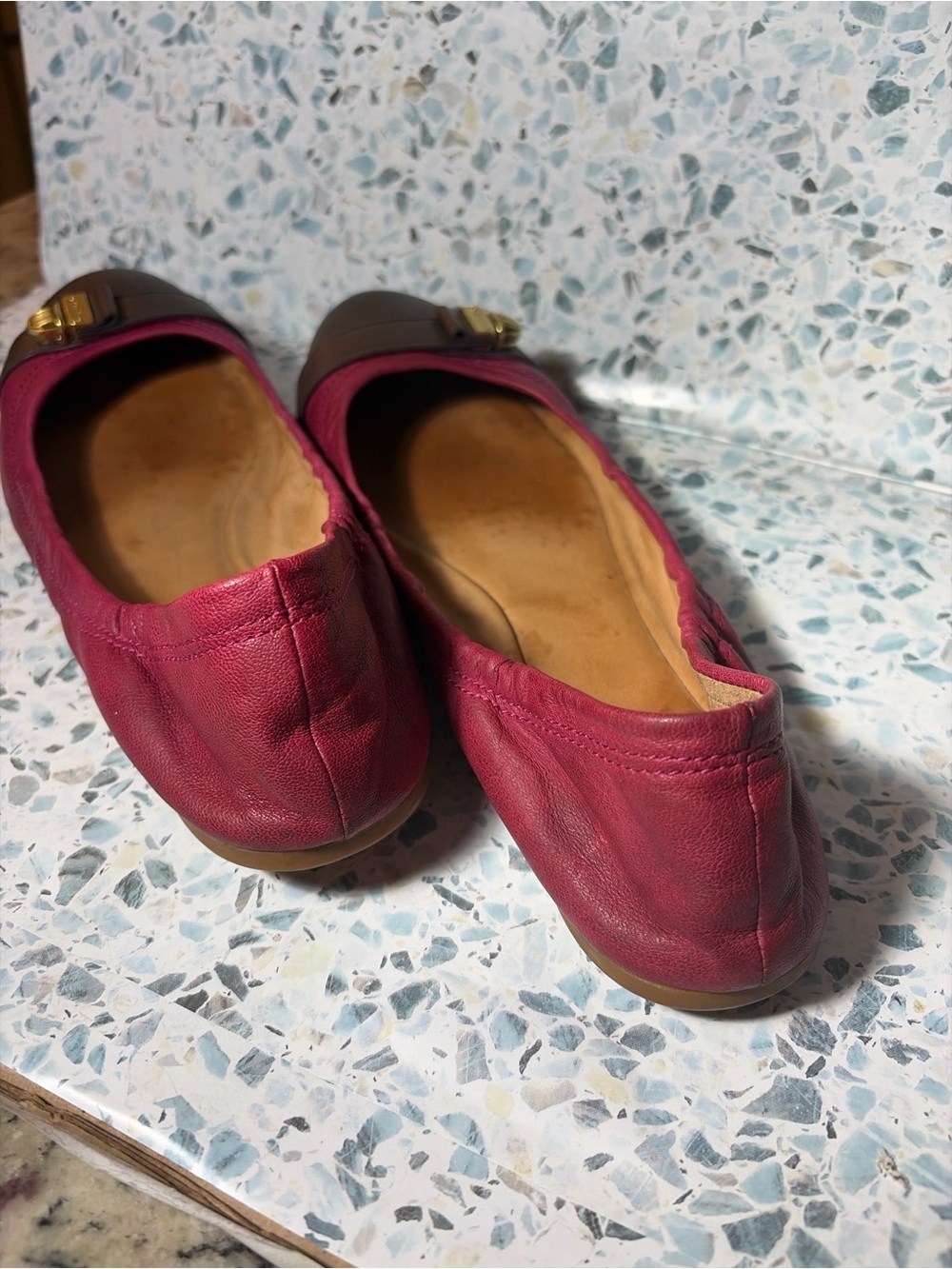Coach Celphine Ballet Flats Pink Brown Leather Lock Accent Size 8.5B - Picture 5 of 6